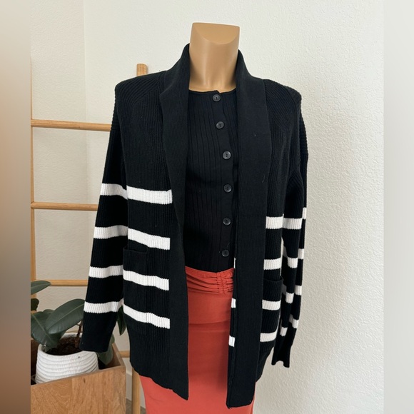 NWT Women's Open Layering Cardigan Black/Cream - Picture 5 of 8
